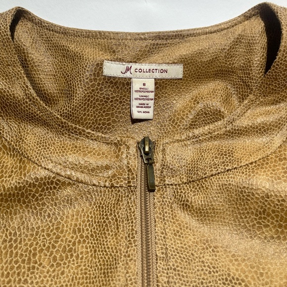 JM Collection Camel Faux Leather Vegan Snakeskin Print Zip Up Jacket w/ Pockets - Picture 4 of 10